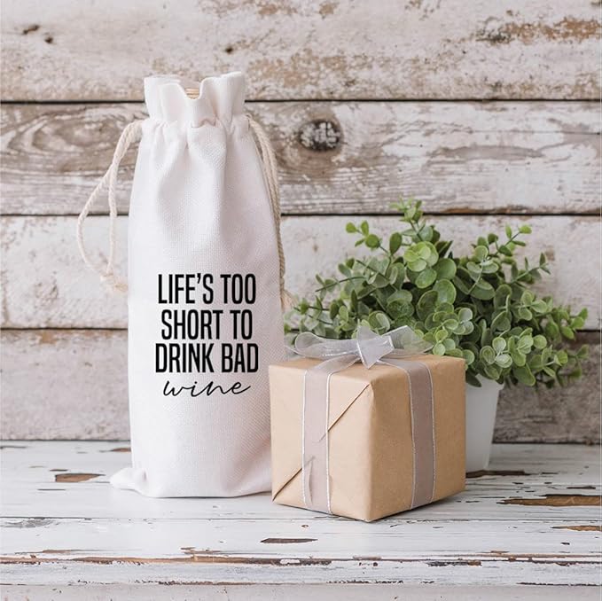 Andaz Press Mothers Day Wine Bag, Life's Too Short To Drink Bad, Mothers Day Wine Bottle Cover, Mother's Day Gifts, Canvas Wine Gift Bag Champagne Bottle Bag Wine Bags For Wine Bottles Gifts 1-Pack