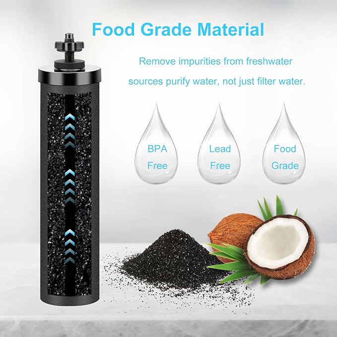Water Filter Replacement for Berkey, Black Purification Elements, Activated Carbon Filters, Compatible with Berkey Gravity Water Filter System, Pack of 2