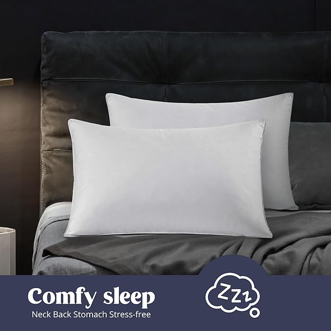 puredown® Goose Feather Down Pillows, 100% Cotton Cover White Bed Pillows Queen Size Set of 2, Hotel Collection for Bedroom Sleeping (20 x 30, 2 Pack)