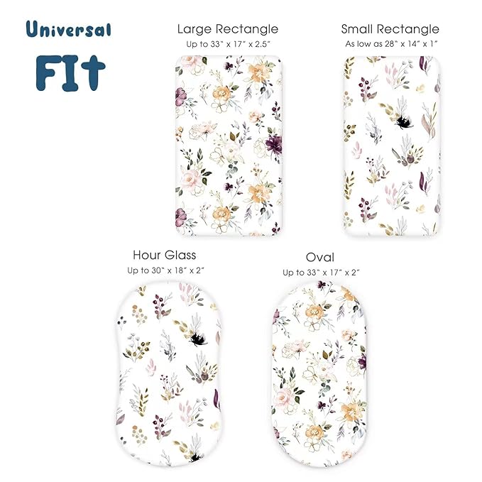 GRSSDER Stretchy Ultra Soft Fitted Bassinet Sheet Set 2 Pack, Universal Fit for Bassinets Baby Cradle Moses Basket Oval Rectangle Mattress, Watercolor Pretty Purple Flora for Girls