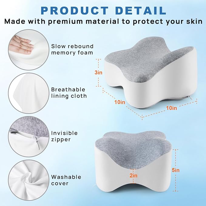 Knee Pillow for Side Sleeper Support Thighs and Knees for Sciatica, Back, HIPS, Knees, Joints Pain Relief - Leg Pillow for Sleeping Between Legs Aligns Spine & Relieves Pressure-Small,Gray