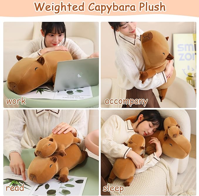 SQEQE Weighted Capybara Plush, Weighted Capybara Stuffed Animal for Anxiety, Cute Capybara Plushies Soft Capybara Pillow Toy Gift for Kids Adults 23.6 Inch, 3.1 lbs