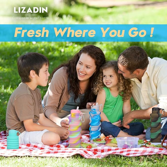 Collapsible water bottles 2 Pack with brush,BPA Free Travel Silicone Water Bottle with Carabiner,Reusable Foldable Portable Lightweight Sports bottles for Gym Camping Hiking (Gray+Camo green)