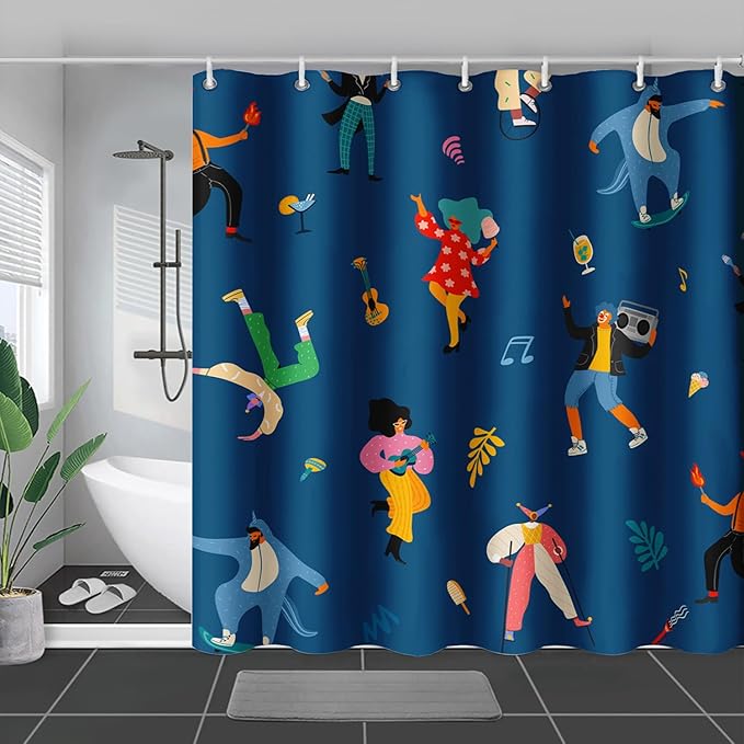 AILONEN Graffiti Cartoon Figure Music Shower Curtain,Hip Hop Graffiti Figure Music Art Bath Curtain Minimalist Bathroom Curtain 72" W*72" H Polyester Waterproof Bathroom Curtain with 12 Hooks