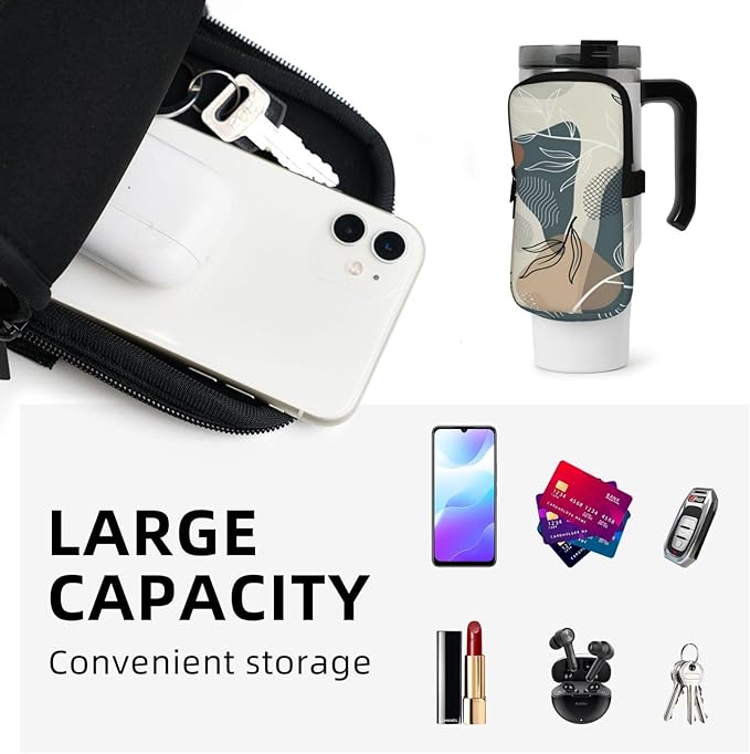 Water Bottle Pouch for Stanley Cup 40oz 30oz,Personalized Gym Purse for Men Women, Tumbler Pouch with Versatile Pocket Water Bottle Bag for Cards, Keys, Phone Botanical Leaf