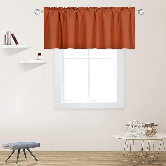 Burnt Orange Valance - Rust Valance for Windows 60x18 Inch Solid Blackout Rod Pocket Kitchen Short Curtain Toppers Valance for Bathroom Living Room, Terracotta