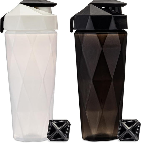 Classic 28oz Blender Shaker Bottle | Protein Shaker Bottle with Diamond Agitator | Shaker Cup with Carrying Handle and Dishwasher Safe | 2 Pack - Black & White