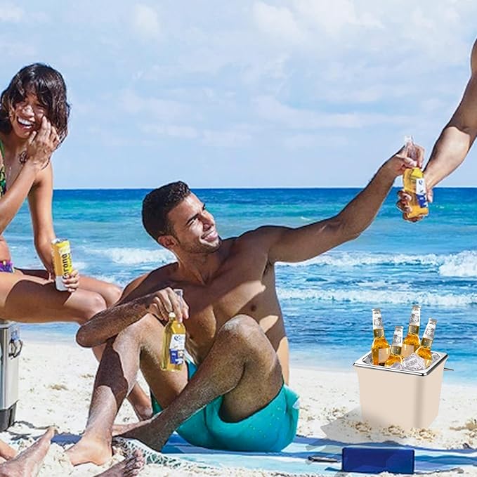 Insulated Ice Bucket with Lid, Ice Scoop & Tongs, 2.5L Double Wall Stainless Steel Champagne Buckets for Cocktail Bar Wine Parties, Versatile Food Container for Hot Soup Ice Cube, Ivory White