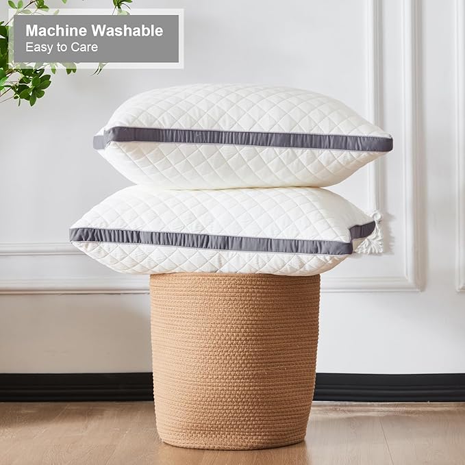 Soft Pillows King Size Set of 2,Bed Pillows with Gusseted Edge,Fluffy Microfiber King Pillows 2 Pack for Back, Stomach or Side Sleepers