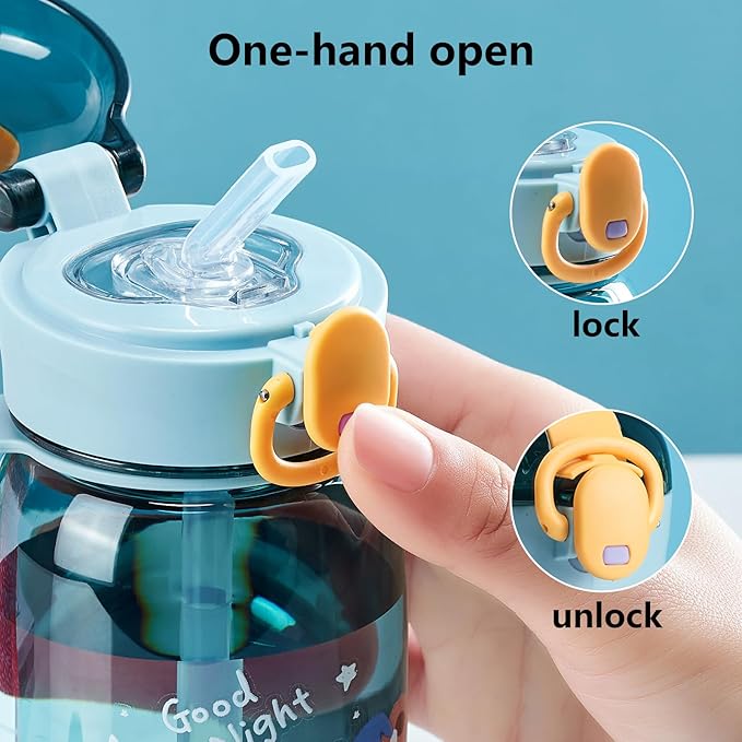 Kid Water Bottle, Cute Water Bottle, Kawaii Water Bottle with Straw and Strap, Clear Bear Water Bottles for Travel, Outdoor, 14oz