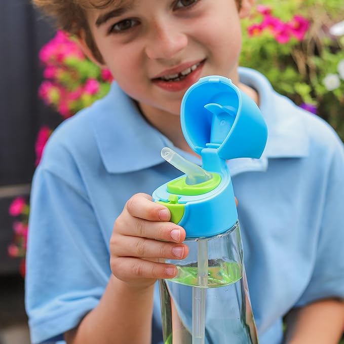 b.box 20oz Tritan Straw Bottle | Large, Modern Water Bottle with Flip Straw for Kids | Spill Proof, BPA Free (Strawberry Shake, 20 oz)