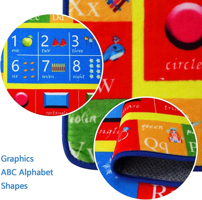 3x5 Rug Baby Play Mat Kids Educational Rug, ABC Alphabet Numbers and Animals Learning Mat for Playroom Classroom, Soft Game Play Area Rug Carpet for Toddler Boys Girls Childern Nursery Room