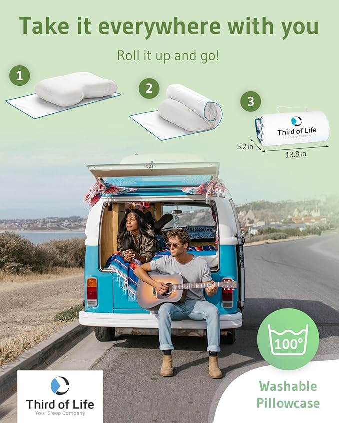 Cervical Pillow NuMOON Aloe Vera | Memory Foam with Bamboo Charcoal | Pillow for Pain Relief | Skin Care Pillowcase | Back and Side Sleepers Pillow | Cervical Pillow Against Shoulder & Neck Pain