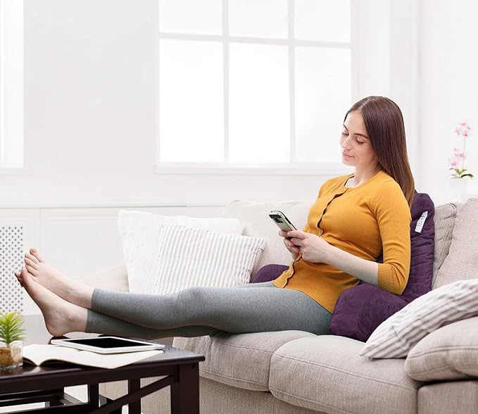 Nestl Reading Pillow Standard Bed Pillow, Back Pillow for Sitting in Bed Shredded Memory Foam Chair Pillow, Reading & Bed Rest Pillows Purple Back Pillow for Bed, Bed Chair Arm Pillow with Pockets