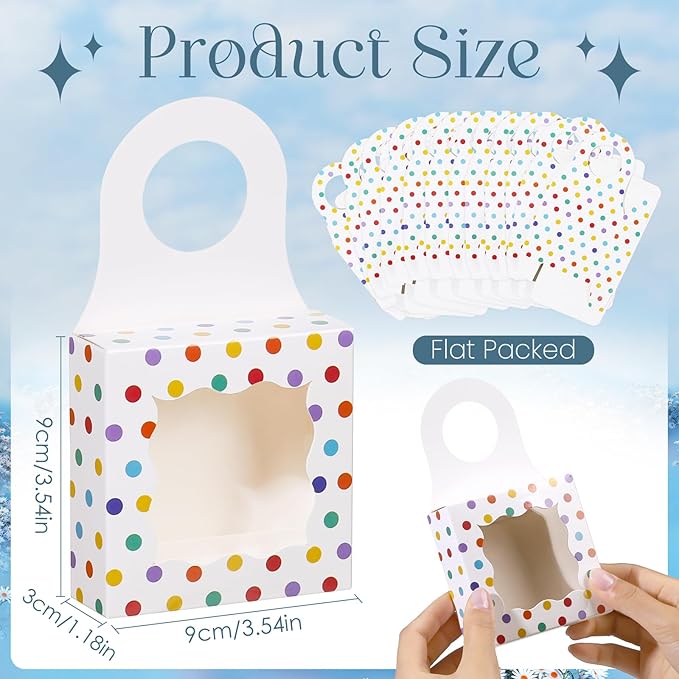 ISKYBOB 20PCS Wine Bottle Box with Window, Kraft Paper Wine Boxes for Gifts Hanging Treat Box Mini Charcuterie Candy Boxes Wine Champagne Bottles Gift Box Goodie Bags for Birthday Party, Colorful Dots