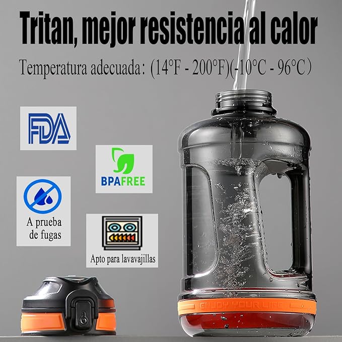 Sports Water Bottle, 50 Oz/1500mL, Leak Proof BPA Free Travel Outdoor For Men Women (Black)