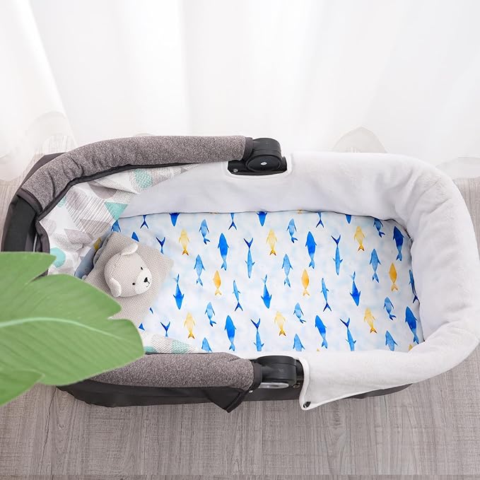 3 Pack Bassinet Sheets, Ultra Soft Breathable Comfortable Baby Sheet Set for Boys Girls Neutral, Univeral Fit for Most Cradle and Bassinet Mattress, Whale