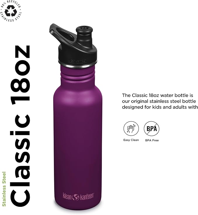 Klean Kanteen Classic Narrow 18oz (w/Sport Cap) Purple Potion
