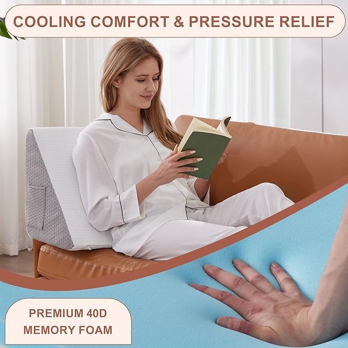 Knee Wedge Pillow, Memory Foam Leg Pillow Bed Wedge for Sleeping, Post Surgery Triangle Pillow Wedge for Knee Support, Leg Elevation, Knee Hip Back Pain Relief (23.6" x 26" x 10", Extra Large, White)