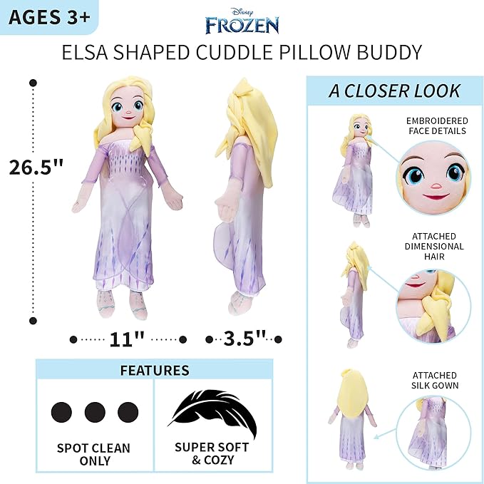 Disney Frozen Elsa Kids Bedding Super Soft Plush Cuddle Pillow Buddy, "Official" Disney Product By Franco