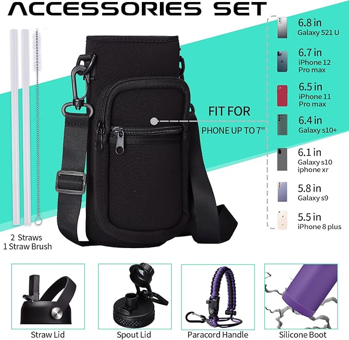 40oz Vacuum Stainless-Steel Water Bottles with Straw & Spout Lids, Leakproof Sports Metal Water Bottle Keeps Ice Cold-48Hrs Hot-24Hrs, Wide-mouth Water Bottle for Outdoor Fitness Camping Running