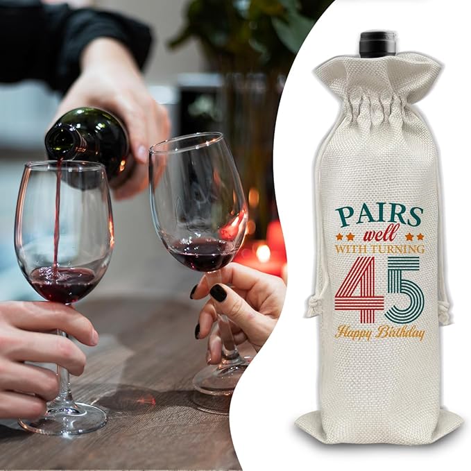 45th Birthday Gifts Wine Bag Congratulations Gifts for Women Men Parents Mom Dad Anniversary Favors 1979 with Time Information Wine Gift Bag