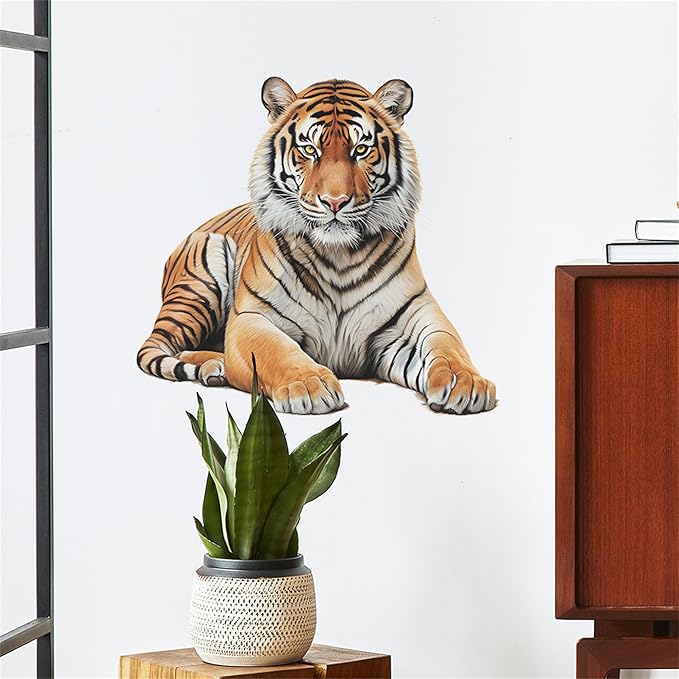 Lifelike Tiger Wall Decal 3D Animals Wall Sticker Safari Wall Decor for Nursery Kid'sroom School Classroom Livingroom Bedroom Bathroom Decoration (Lifelike Tiger 3)