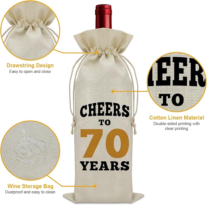 70 Years Old Birthday Gifts for Mom Wine Bag 70th Birthday Gifts for Men Cheers to 70 Years Decorations Wine Bottle Storage Bag 70th Anniversary for Couple Wine Accessories Gifts for Wine Lovers