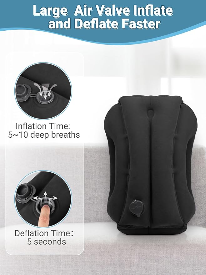 Maliton Inflatable Travel Pillow for Airplane Comfortable Sleeping to Relieve Neck and Shoulder Pain, Support Head Inflatable Pillow for Long Flights, Used for Airplanes, Cars, Trains, Office(Black)
