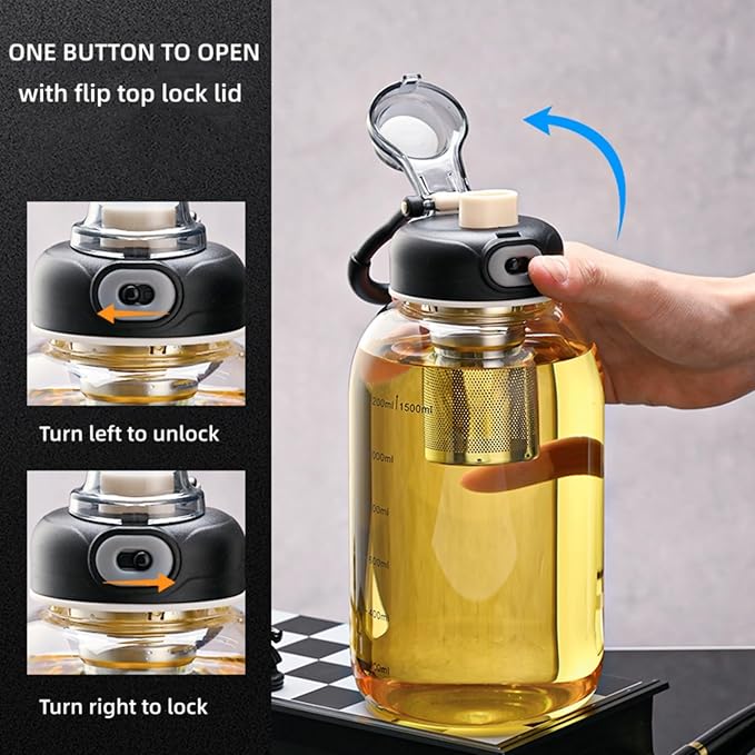 Glass Tea Bottle with Infuser 33oz - Large Glass Tea Tumbler with Lock Lid and Sleeve,Leakproof Glass Sports Water Bottle with Direct Drink Spout for Gym Home Workout