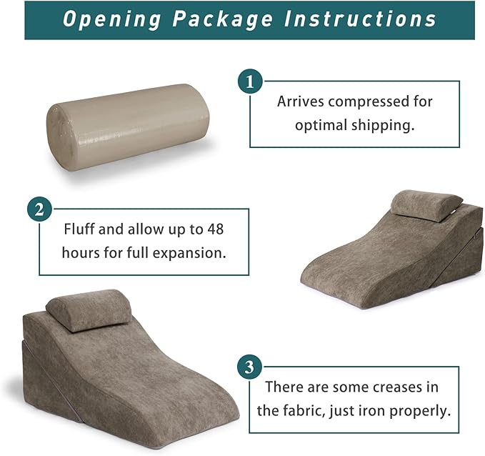 baibu 20 in Bed Wedge Pillow Set Foam | Adjustable Pillows for Back, Leg and Knee Pain Relief | Post Surgery Ortho Pillow – Anti Snoring, Heartburn, Acid Reflux & GRED (Brown)