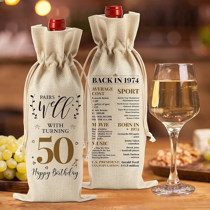 50th Birthday Gifts for Her Him Funny Wine Bag 50th Birthday Decorations Party Favors Anniversary Retirement 50 Year Old Gifts for Women Men Grandma Wife Sister Mom Grandpa Wine Gift Bag
