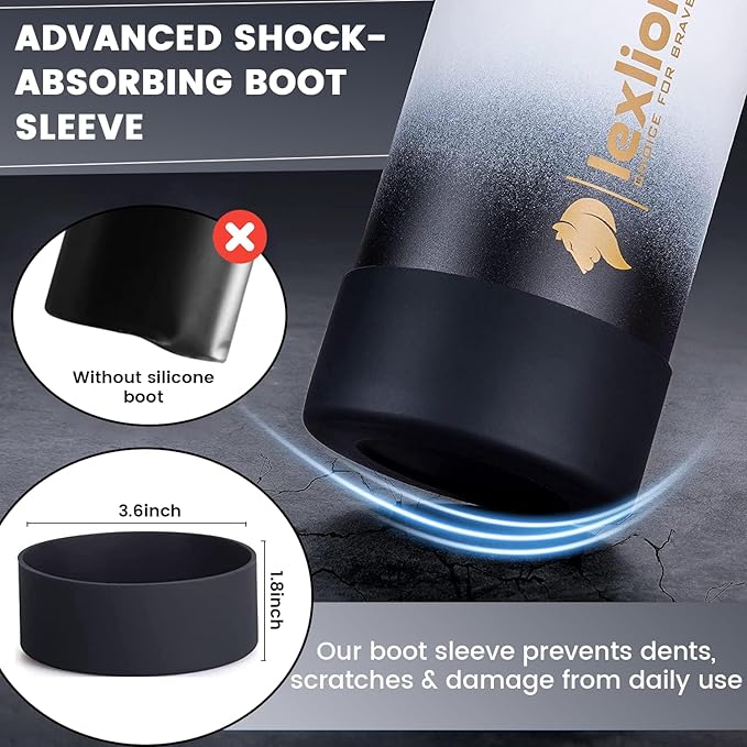 Water Bottle 32oz, Triple Walled Insulated Stainless Steel Reusable Bottle, Silicone Sleeve, Cleaning Brush, 2 Lids (Spout lid & Straw lid w/2 straw), Metal Mug Gallon, BPA Free, Day&Night