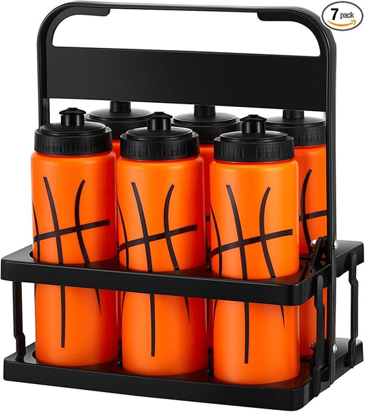 Water Bottle Carrier with 6 Bottles 20 oz Basketball Water Bottles for Boys with Carrier Squeeze Water Bottles Sports Team Water Bottles with Carrier for Fitness Bike Gym