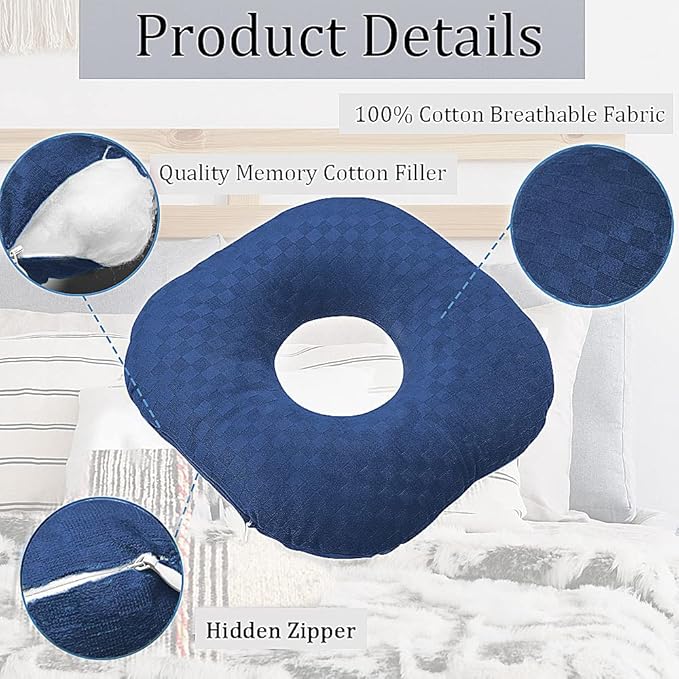 Ear Piercing Pillow for Side Sleepers, Pillow with an Ear Hole for CNH and Ear Pain Ear Inflammation Pressure Sores, O-Shaped Side Sleeping Pillow, Ear Guard Pillow(Dark Blue)