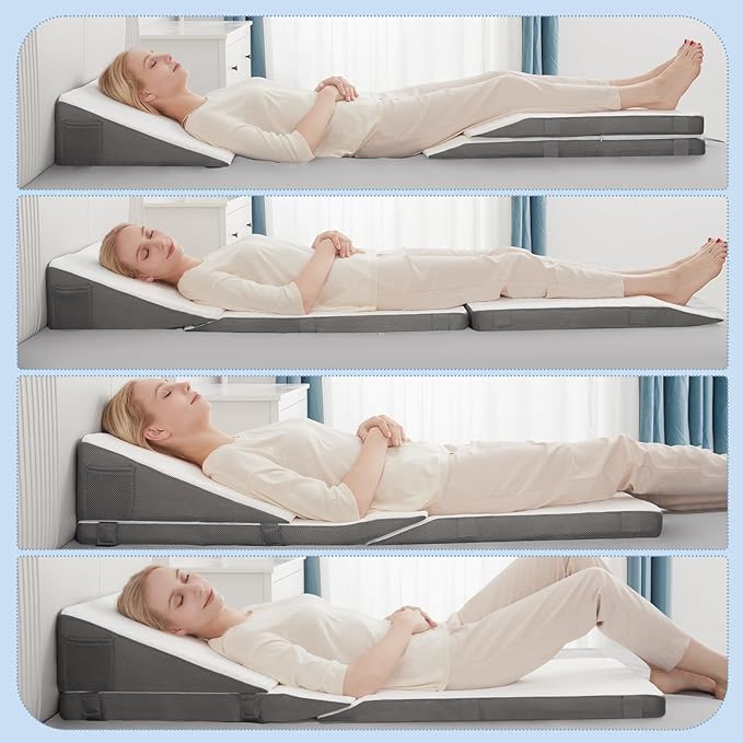 Forias Adjustable Wedge Pillow for Sleeping, 7.5 & 10 & 12 Inch Memory Foam Triangle Wedge Pillow Post Surgery for Back, Legs and Knee Support, Acid Reflux, Gerd, Heartburn and Snoring