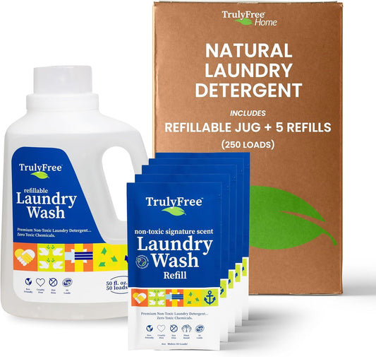 Laundry Detergent for Sensitive Skin | Gentle & Safe for Baby Clothes | Plant-Based | 5 Pack Refill Powder| Easy to Dissolve to Create a Liquid| Signature Scent (250 Loads)