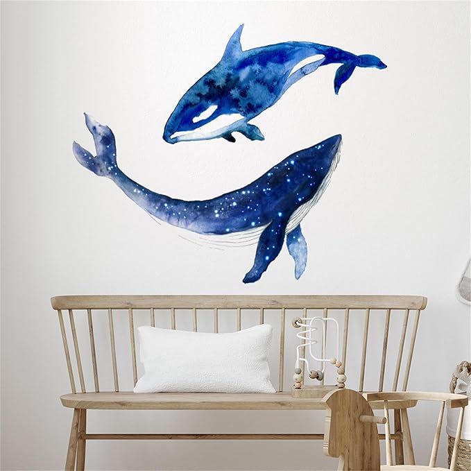 Removable Vinyl Whale Wall Decal Sea Life Wall Sticker Decor Nursery Kidsroom School Classroom Livingroom Bedroom Bathroom Coastal Ocean Fish Murals Decals