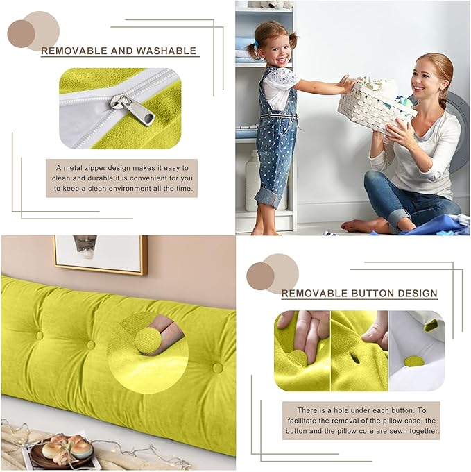 Large Triangular Headboard Pillows Long Backrest Positioning Support Bolster Cushion for Daybed Fluffy Quality Plush Body Wedge Pillow with Removable Cover(Yellow Green-24x8x20in)