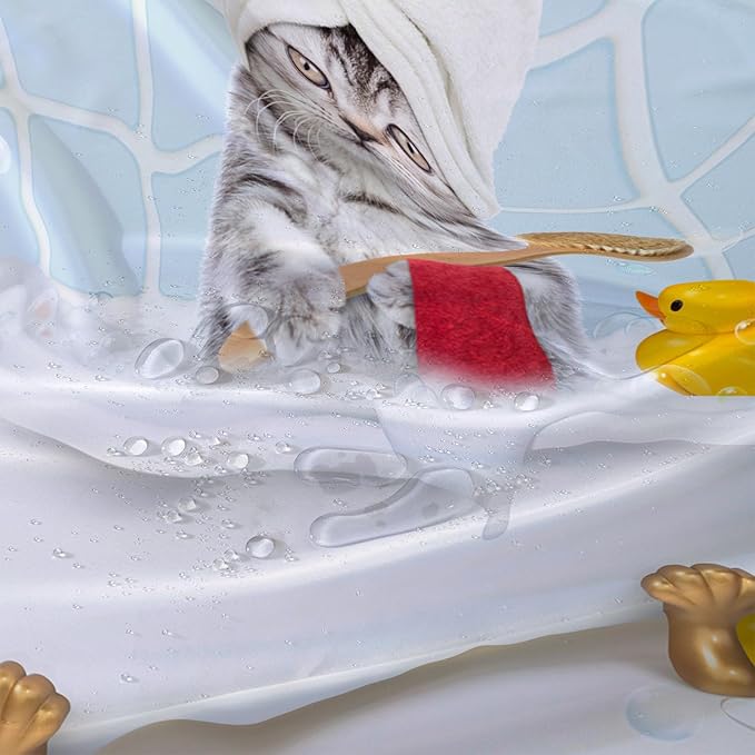 AILONEN 3D Bathtub Cat Shower Curtain for Kids 72" W*78" H Kawaii Shower Cat Shower Curtain,Polyester Waterproof Fabric Decor for Bathroom Bathtub Panels