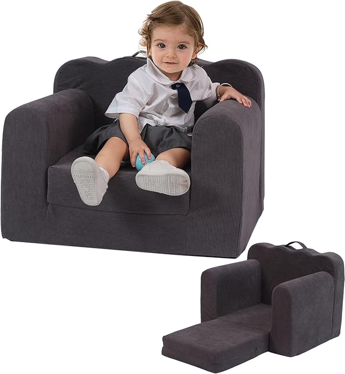 Toddler Folding Couch,2-in-1 Flower Shaped Sofa Convertible Sofa Recliner, Comfortable Flip-up Sofa, Suitable for 0-2 Years Old Toddler Couch(Gray)…