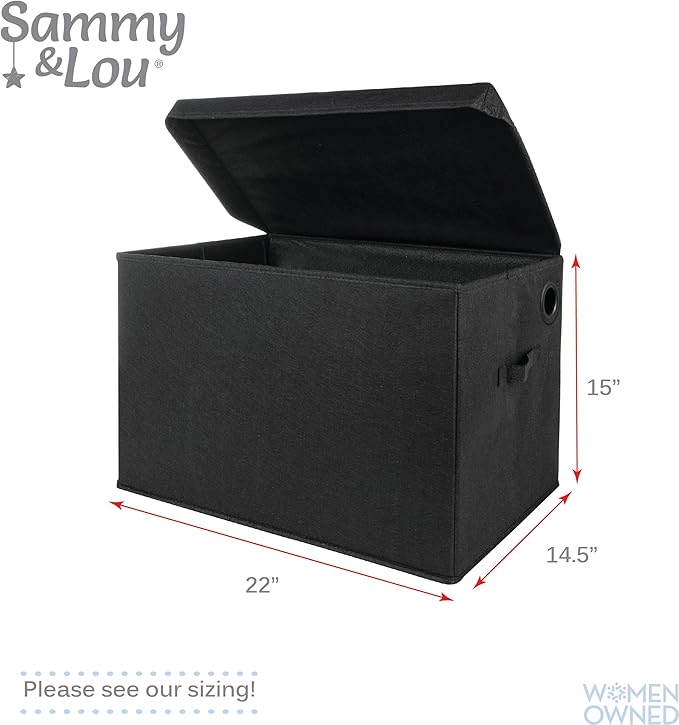 Sammy & Lou Collapsible Felt Soft Toy Box Toy Chest for Toddlers Toy Storage Organizer with Handles and Hinged Lid, 22 x 14.5 x 15 inches, Black