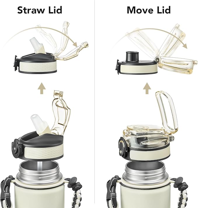 GOSWAG Insulated Sports Water Bottle, 24oz 2 Lids(with Straw/No Straw), Stainless Steel Water Bottles with Paracord Handle, Insulated Thermos with Double-Wall Vacuum Insulation