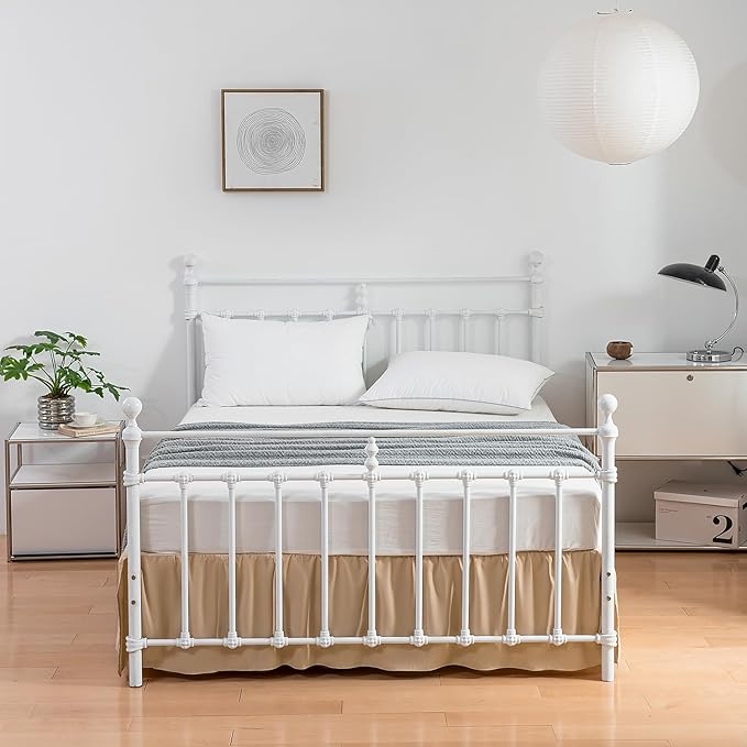 Bed Skirt King Size Ruffled Bed Skirts with Split Corners, 16 Inch Drop Dust Ruffle Bed Skirt with Platform, King,16 Inch, Light Camel