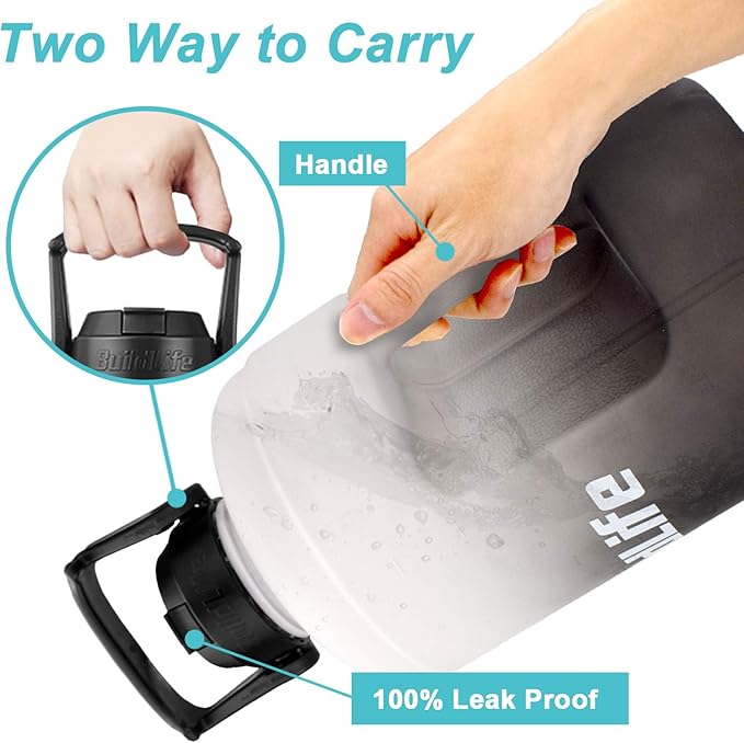 QuiFit 1 Gallon Water Bottle - with Straw & Motivational Time Marker Leak-Proof BPA Free Reusable Gym Sports Outdoor Large(128OZ) Capacity Water Jug(Gray/Black Gradient,1 Gallon)