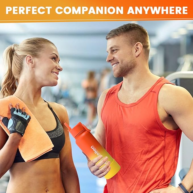 Water Bottle 22oz, Triple Walled Insulated Stainless Steel Reusable Bottle, Silicone Sleeve, Cleaning Brush, 2 Lids (Spout lid & Straw lid w/2 straw), Metal Mug Gallon, BPA Free, Sunset