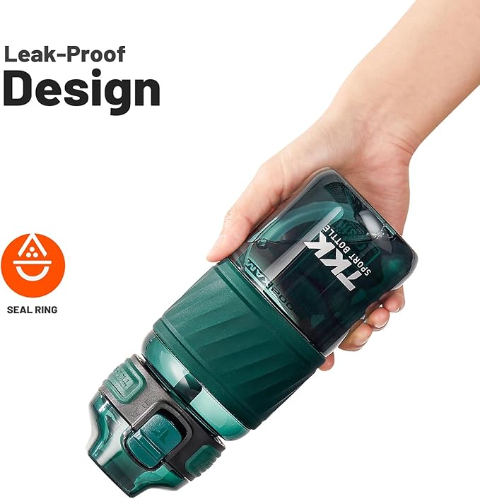 TKK 15oz Sports Water Bottles with Removable Straw Durable BPA Free Tritan Bottles Leak-Proof Water Bottles for School, Fitness, Gym, Outdoor, Green