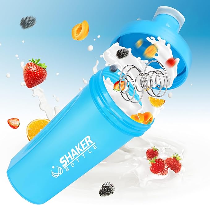 Shaker Bottle,600ml Classical Protein Shaker Cup with Mixing Ball for Smooth blending, Leak-Proof GYM Workout Water Bottles for protein& Smoothie Shake，Bpa Free (20oz / Blue)