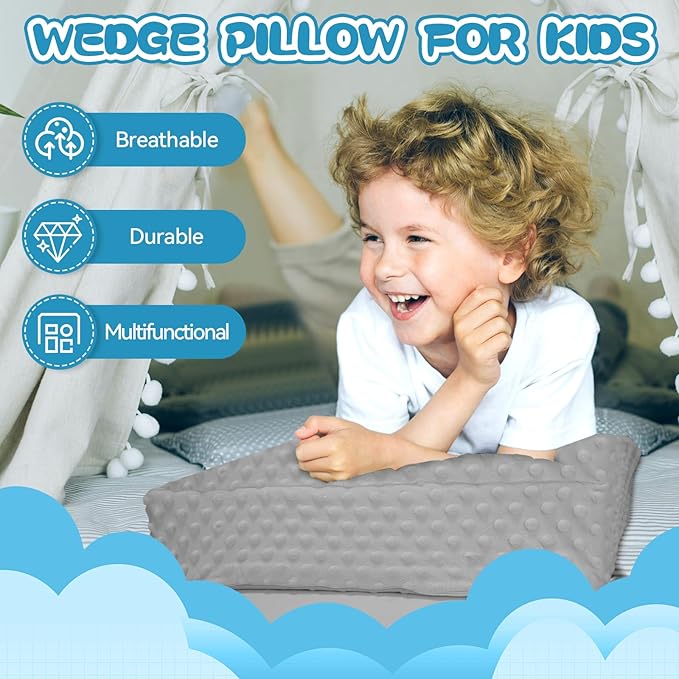 BlissfulAbode Wedge Pillow for Kids,Memory Foam for Back,Legs & Knees, Relaxation and Comfort, Soft and Breathable, Dot Texture Pillow for Reading Watching TV Gaming Sleeping, Fit for Sofa Floor Room