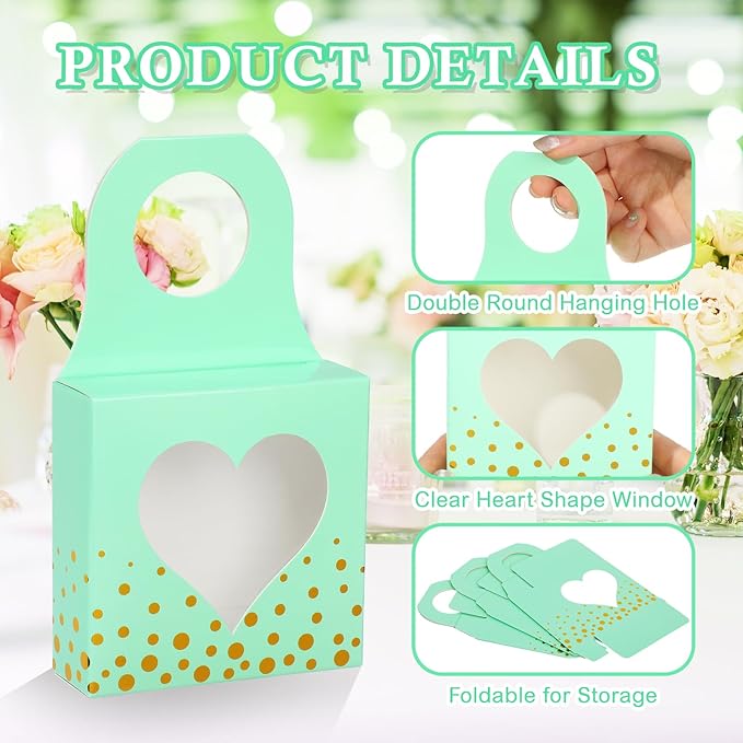 ISKYBOB 25 Pieces Wine Bottle Box with Window, Kraft Paper Wine Boxes for Gifts Hanging Wine Bottle Gift Box Foldable Wine Bottle Hanger Favor Box for Holding Candy Truffles Chocolate Cookies (Green)